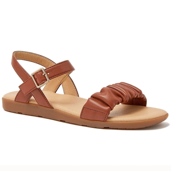 Lands' End Women's Adjustable Strappy Flat Cognac Sandals, Size 9 - Picture 5 of 9